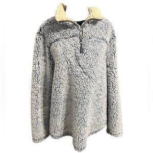 GreenTea Navy Gray and Cream Teddy pullover XL